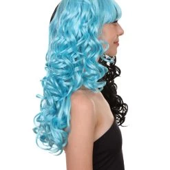 HPO Men's Dolly Womens Wig | Blue And Black Wig | Premium Breathable Capless Cap