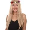 HPO Queen Of Cats | Blonde Hippy Wig With Flower Crown | Premium Halloween Wig