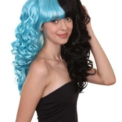 HPO Men's Dolly Womens Wig | Blue And Black Wig | Premium Breathable Capless Cap