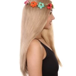HPO Queen Of Cats | Blonde Hippy Wig With Flower Crown | Premium Halloween Wig