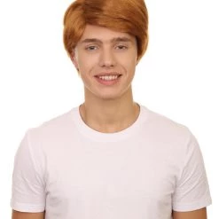Adult Men's 13" Inch Short Length Straight Auburn Costume Hair Replacment Synthetic Cosplay Anime Halloween Groovy Shaggy Wig,Synthetic Fiber Soft Hair | HPO