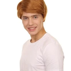 Adult Men's 13" Inch Short Length Straight Auburn Costume Hair Replacment Synthetic Cosplay Anime Halloween Groovy Shaggy Wig,Synthetic Fiber Soft Hair | HPO