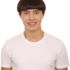 Adult Men's 9" Inch Short Length Halloween Classic Moe Retro Bowl Cut Costume Brown Wig, Synthetic Soft Fiber Hair, Perfect For Your Next Festival And Group Anime Party! | HPO