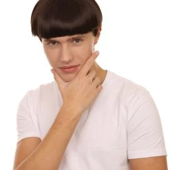 Adult Men's 9" Inch Short Length Halloween Classic Moe Retro Bowl Cut Costume Brown Wig, Synthetic Soft Fiber Hair, Perfect For Your Next Festival And Group Anime Party! | HPO