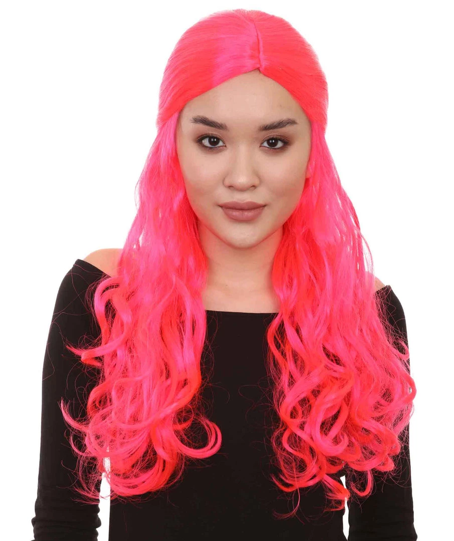 HPO Women Long Curly Deep Pink Wig | Premium Breathable Capless Cap
