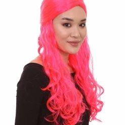 HPO Women Long Curly Deep Pink Wig | Premium Breathable Capless Cap