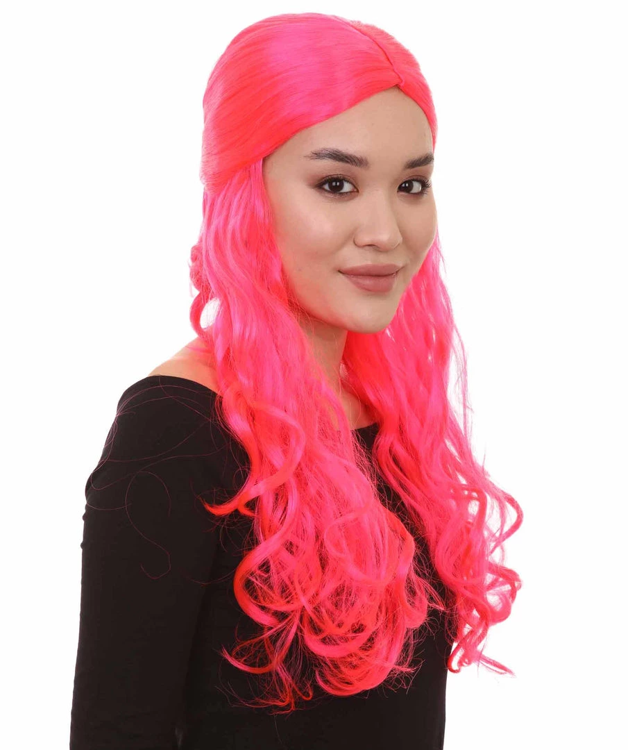 HPO Women Long Curly Deep Pink Wig | Premium Breathable Capless Cap
