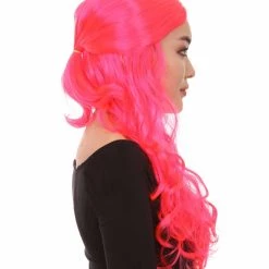 HPO Women Long Curly Deep Pink Wig | Premium Breathable Capless Cap