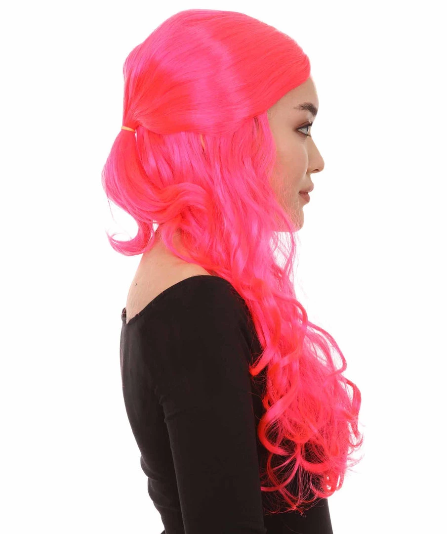 HPO Women Long Curly Deep Pink Wig | Premium Breathable Capless Cap