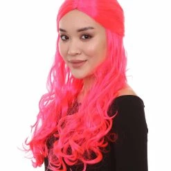 HPO Women Long Curly Deep Pink Wig | Premium Breathable Capless Cap