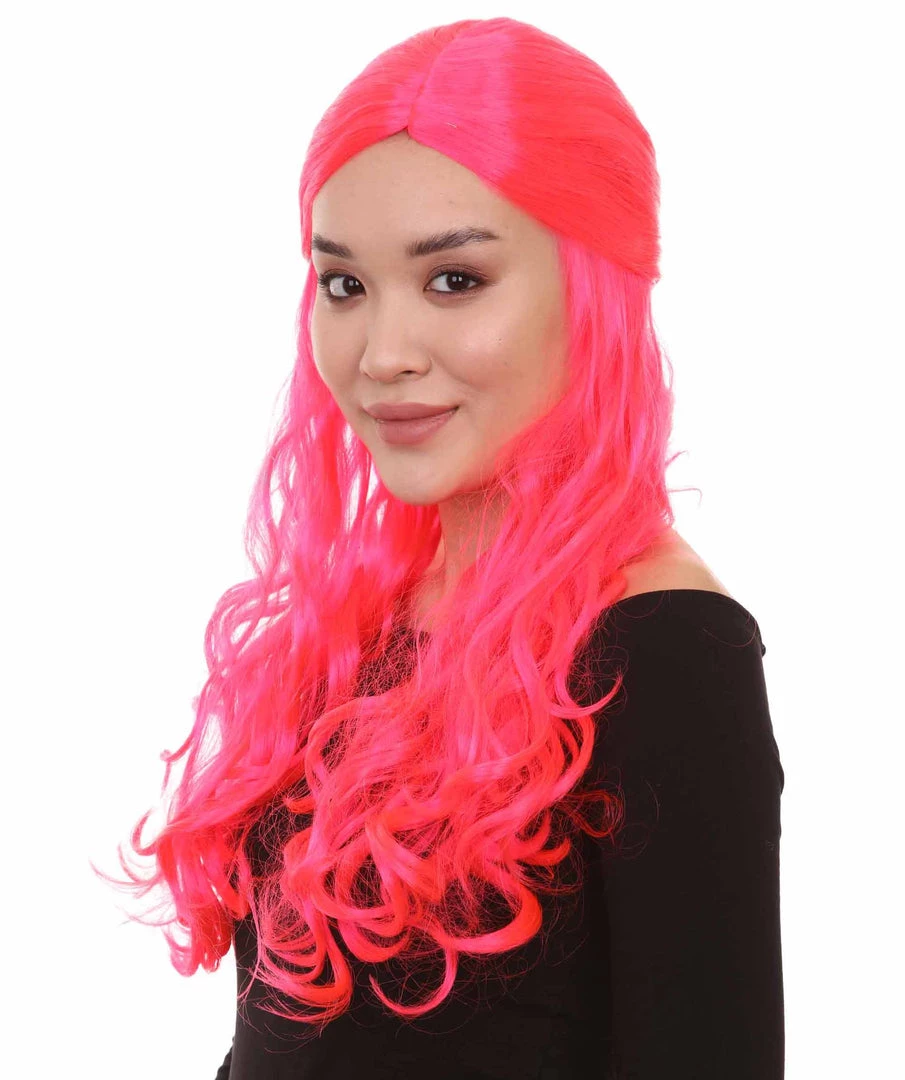 HPO Women Long Curly Deep Pink Wig | Premium Breathable Capless Cap