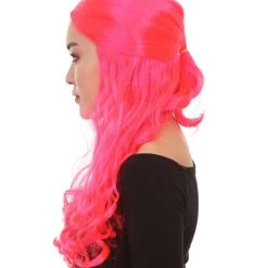 HPO Women Long Curly Deep Pink Wig | Premium Breathable Capless Cap