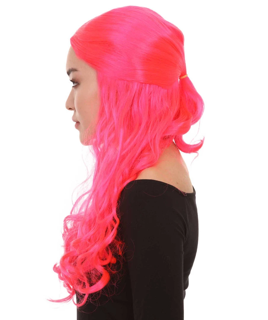 HPO Women Long Curly Deep Pink Wig | Premium Breathable Capless Cap