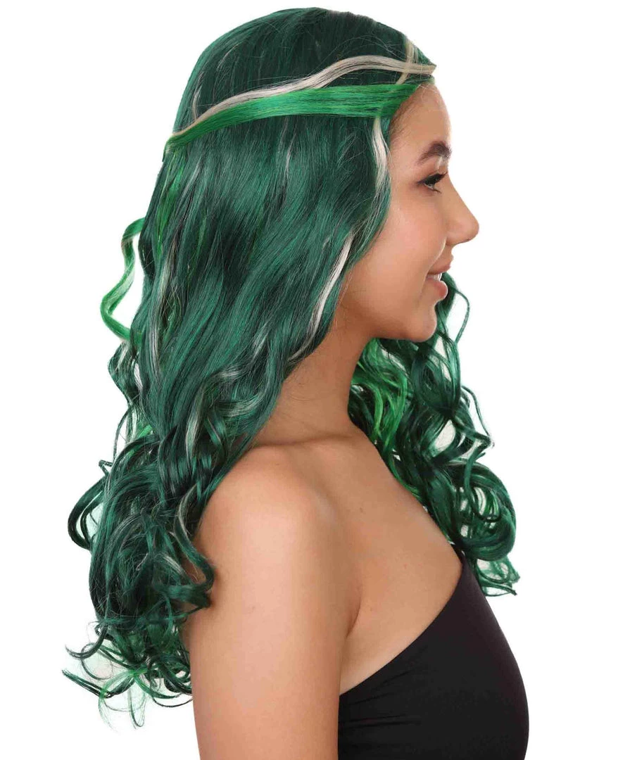 HPO Zombie Womens Wig | Green Sexy Cosplay Party Halloween Wig | Premium Breathable Capless Cap