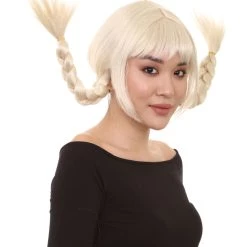 HPO Women Wig For Cosplay | Blonde Braided Character Cosplay Halloween Wig | Premium Breathable Capless Cap Men's