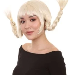 HPO Women Wig For Cosplay | Blonde Braided Character Cosplay Halloween Wig | Premium Breathable Capless Cap Men's