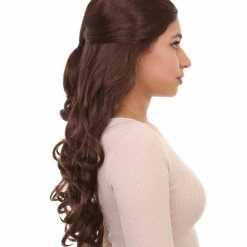 HPO Adults Women's Long Wavy Wigs | Dark Brown Coaplay Wigs | Premium Breathable Capless Cap