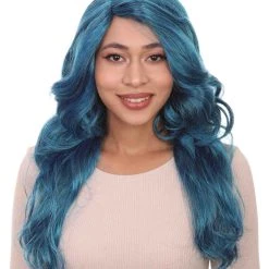 HPO Womens Glamorous Long Blue Style Wig | Stage/Event Fancy Halloween Wig | Premium Breathable Capless Cap Men's