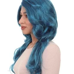 HPO Womens Glamorous Long Blue Style Wig | Stage/Event Fancy Halloween Wig | Premium Breathable Capless Cap Men's