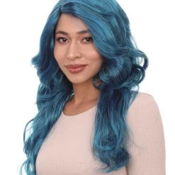 HPO Womens Glamorous Long Blue Style Wig | Stage/Event Fancy Halloween Wig | Premium Breathable Capless Cap Men's