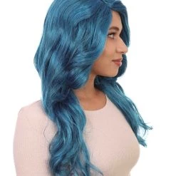 HPO Womens Glamorous Long Blue Style Wig | Stage/Event Fancy Halloween Wig | Premium Breathable Capless Cap Men's