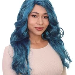 HPO Womens Glamorous Long Blue Style Wig | Stage/Event Fancy Halloween Wig | Premium Breathable Capless Cap Men's