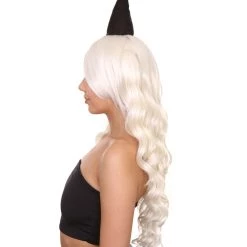 HPO Womens Clown Girl Two Ponytail White Wig With Small Hat | Character Cosplay Halloween Wig | Premium Breathable Capless Cap