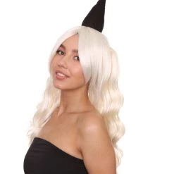 HPO Womens Clown Girl Two Ponytail White Wig With Small Hat | Character Cosplay Halloween Wig | Premium Breathable Capless Cap