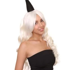 HPO Womens Clown Girl Two Ponytail White Wig With Small Hat | Character Cosplay Halloween Wig | Premium Breathable Capless Cap