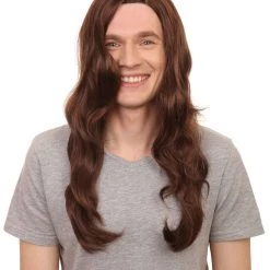 HPO 80's Rocker Mens Wig | Historical Brown Cosplay Halloween Wig | Premium Breathable Capless Cap Men's