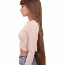 HPO Women Extra Long Straight Cosplay Brown Wig | Premium Breathable Capless Cap