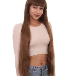 HPO Women Extra Long Straight Cosplay Brown Wig | Premium Breathable Capless Cap