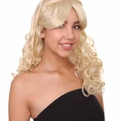 HPO Womens Blonde Princess Wig | Long Curly Glamour Royal Cosplay Halloween Wig | Premium Breathable Capless Cap