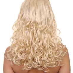 HPO Womens Blonde Princess Wig | Long Curly Glamour Royal Cosplay Halloween Wig | Premium Breathable Capless Cap