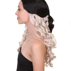 HPO Men's Long Wavy Womens Wig | Black/Grey Wig | Premium Breathable Capless Cap