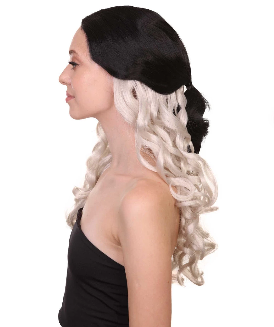 HPO Men's Long Wavy Womens Wig | Black/Grey Wig | Premium Breathable Capless Cap