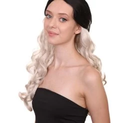 HPO Men's Long Wavy Womens Wig | Black/Grey Wig | Premium Breathable Capless Cap