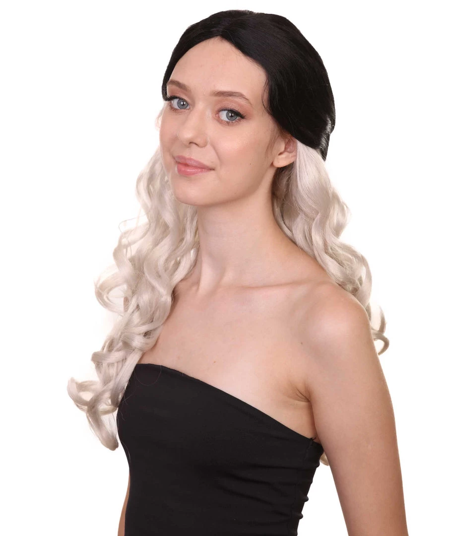 HPO Men's Long Wavy Womens Wig | Black/Grey Wig | Premium Breathable Capless Cap