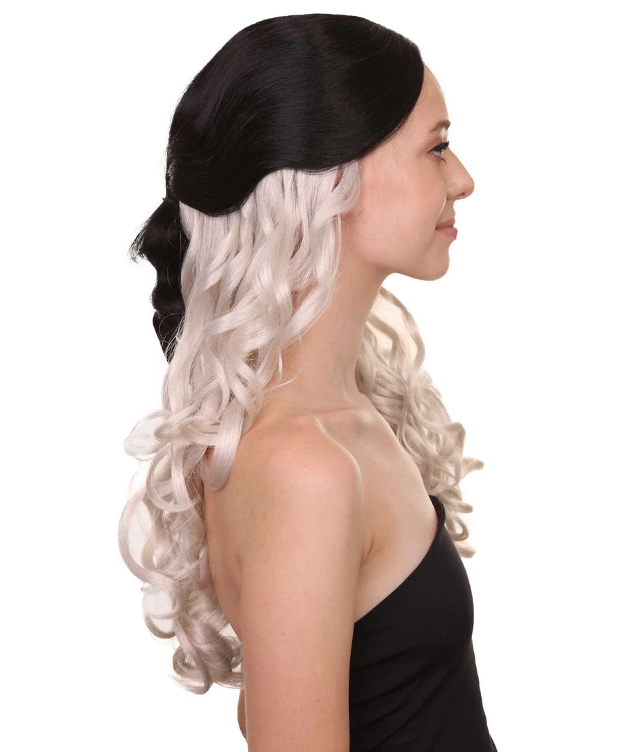HPO Men's Long Wavy Womens Wig | Black/Grey Wig | Premium Breathable Capless Cap
