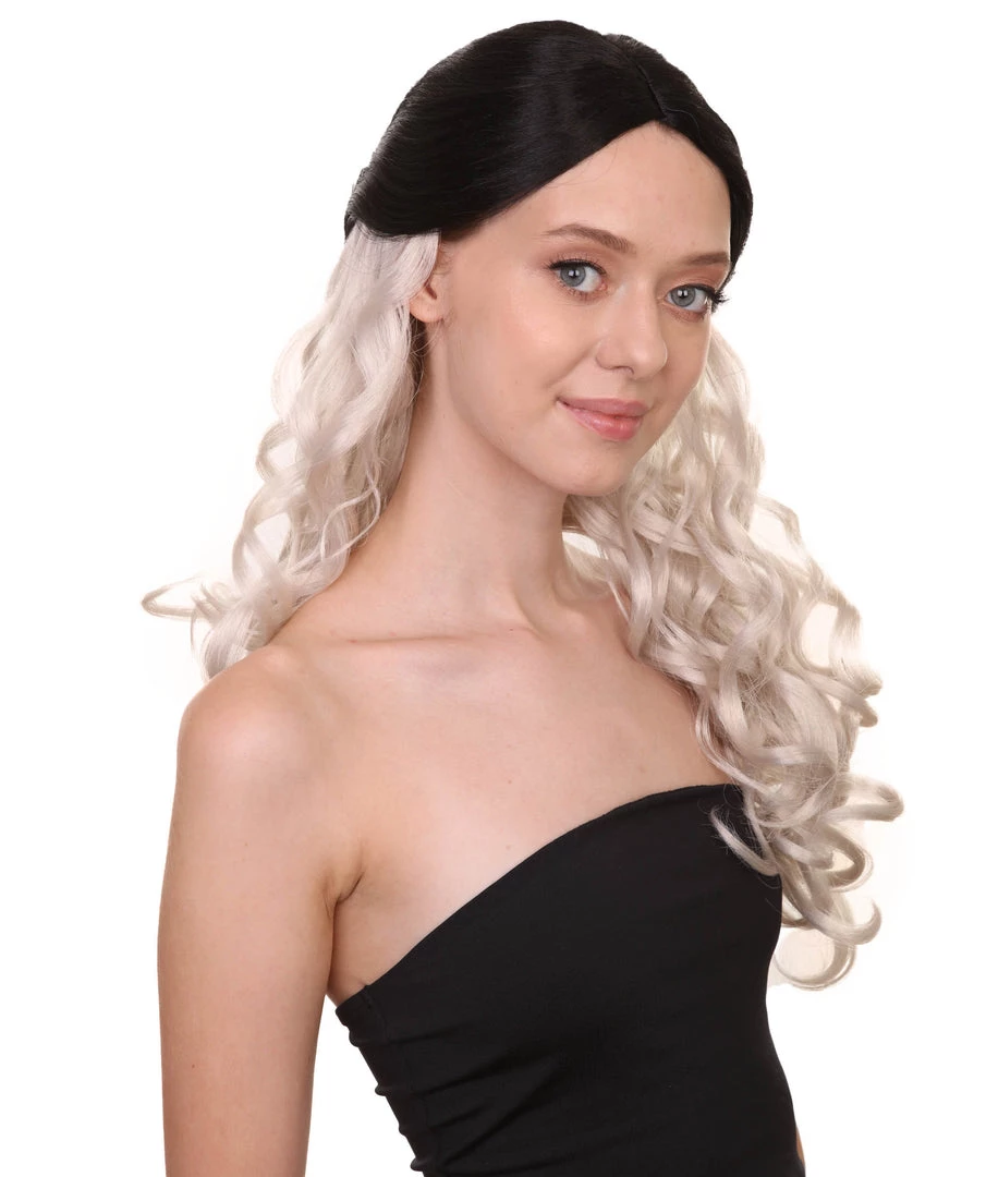 HPO Men's Long Wavy Womens Wig | Black/Grey Wig | Premium Breathable Capless Cap
