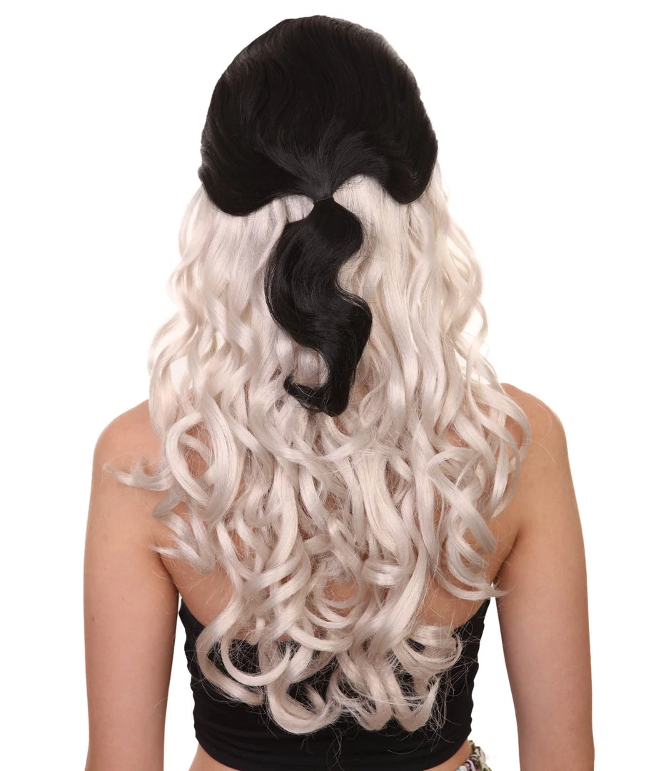 HPO Men's Long Wavy Womens Wig | Black/Grey Wig | Premium Breathable Capless Cap