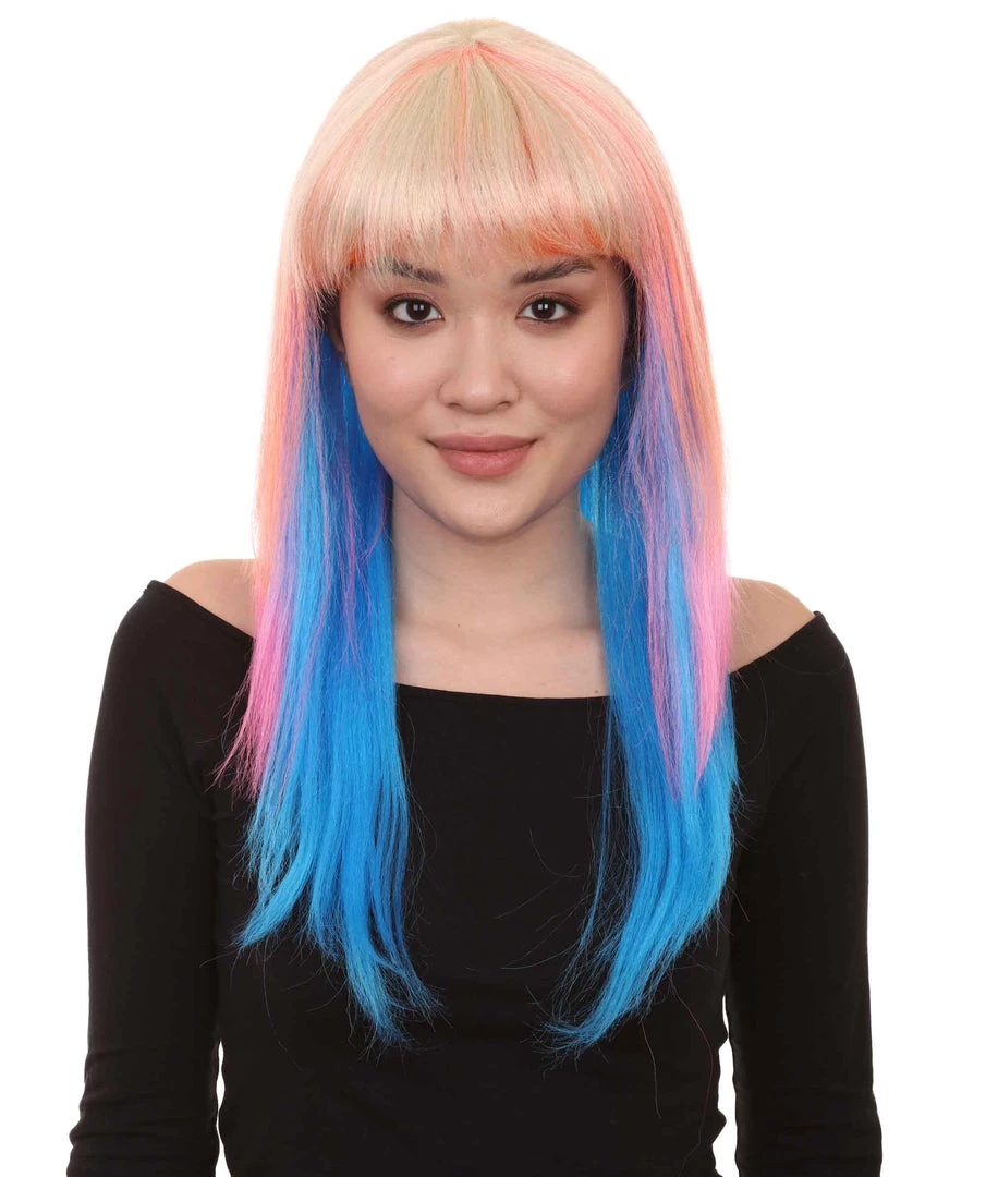 HPO Long Bob Multicolored Cosplay Womens Wig | Premium Breathable Capless Cap Women's
