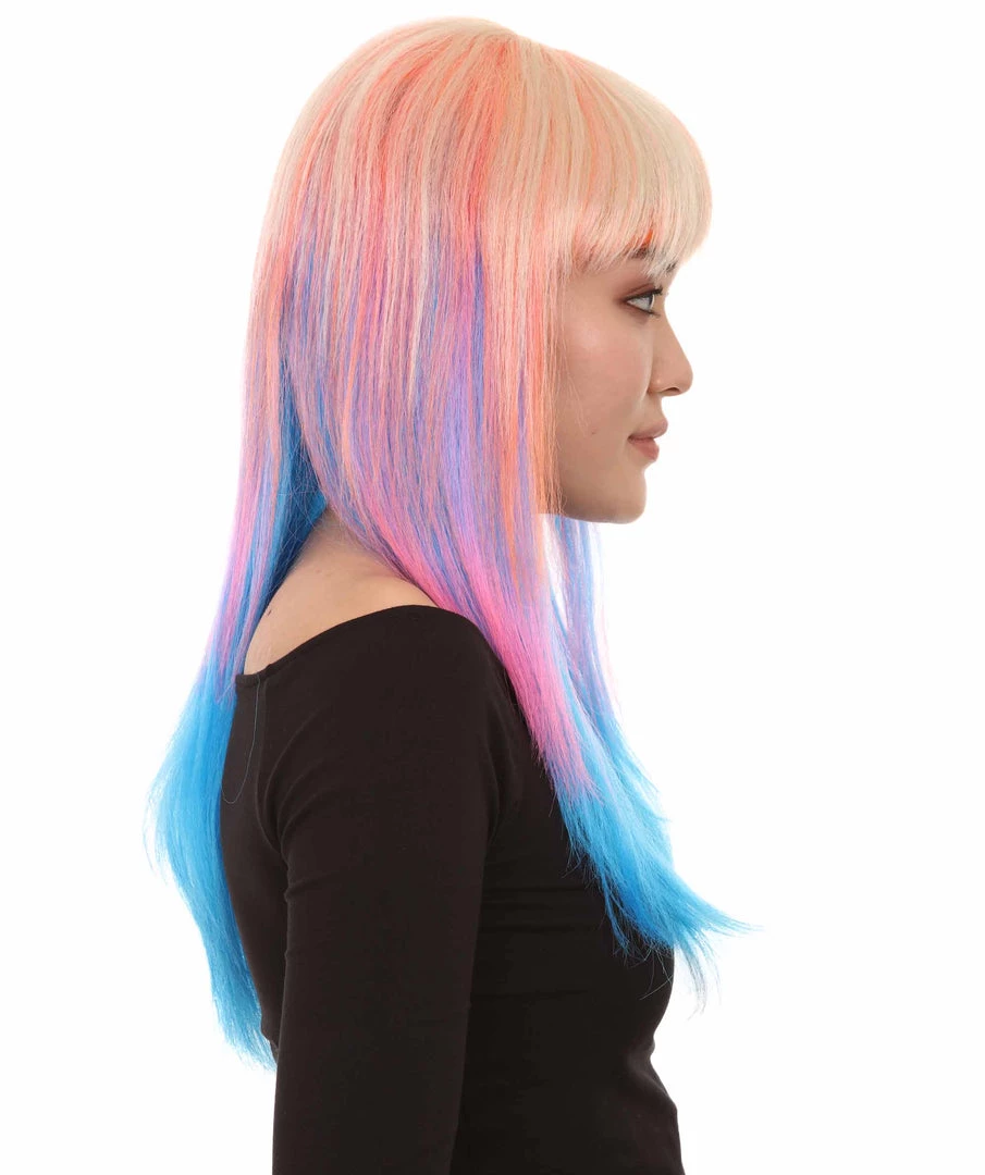 HPO Long Bob Multicolored Cosplay Womens Wig | Premium Breathable Capless Cap Women's