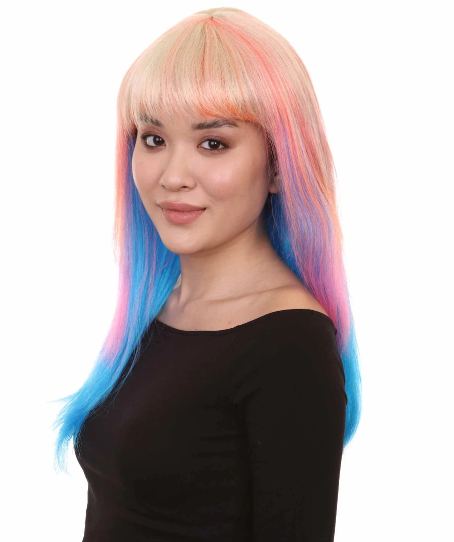 HPO Long Bob Multicolored Cosplay Womens Wig | Premium Breathable Capless Cap Women's