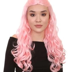 HPO Women's Pink Long Wavy Womens Wig | Premium Breathable Capless Cap