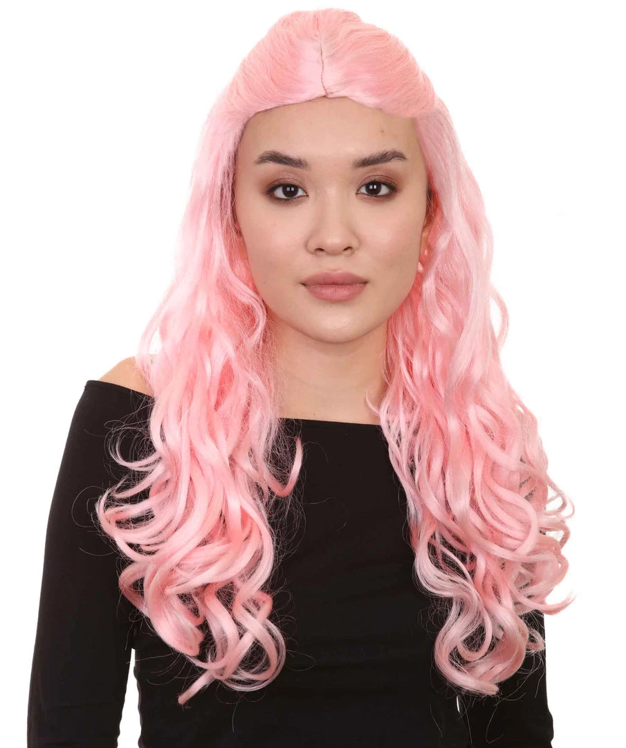 HPO Women's Pink Long Wavy Womens Wig | Premium Breathable Capless Cap