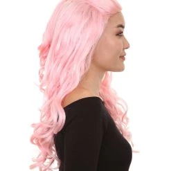 HPO Women's Pink Long Wavy Womens Wig | Premium Breathable Capless Cap