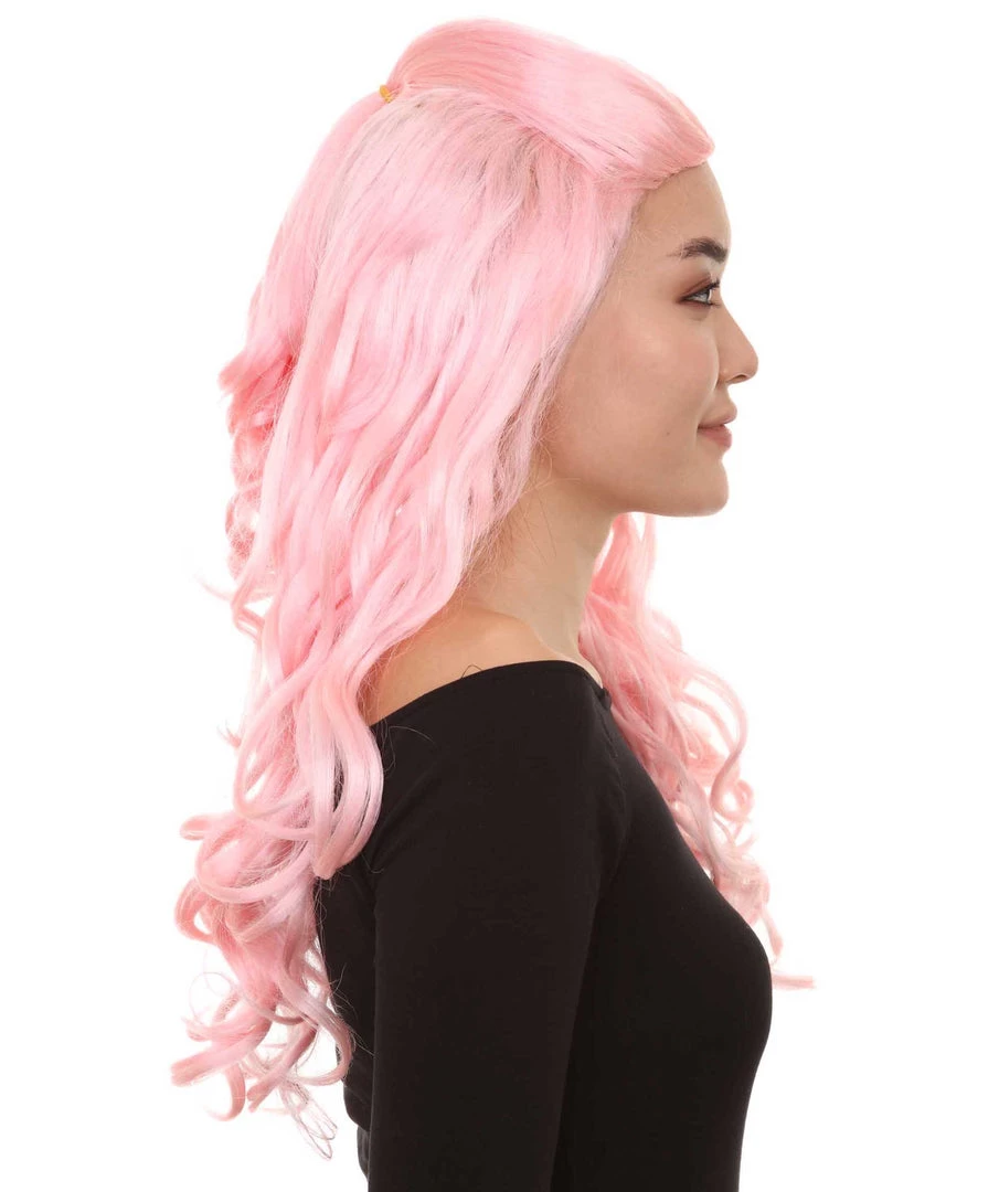 HPO Women's Pink Long Wavy Womens Wig | Premium Breathable Capless Cap