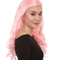 HPO Women's Pink Long Wavy Womens Wig | Premium Breathable Capless Cap