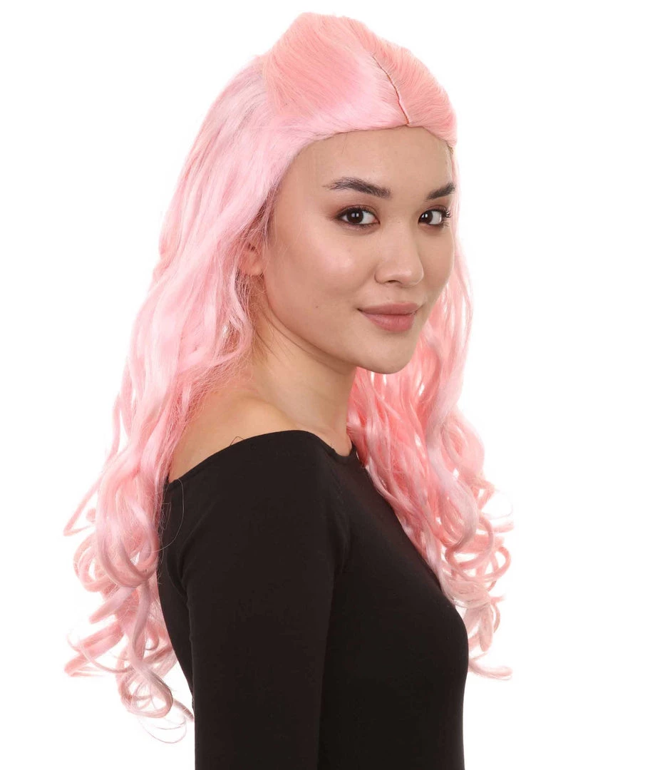 HPO Women's Pink Long Wavy Womens Wig | Premium Breathable Capless Cap
